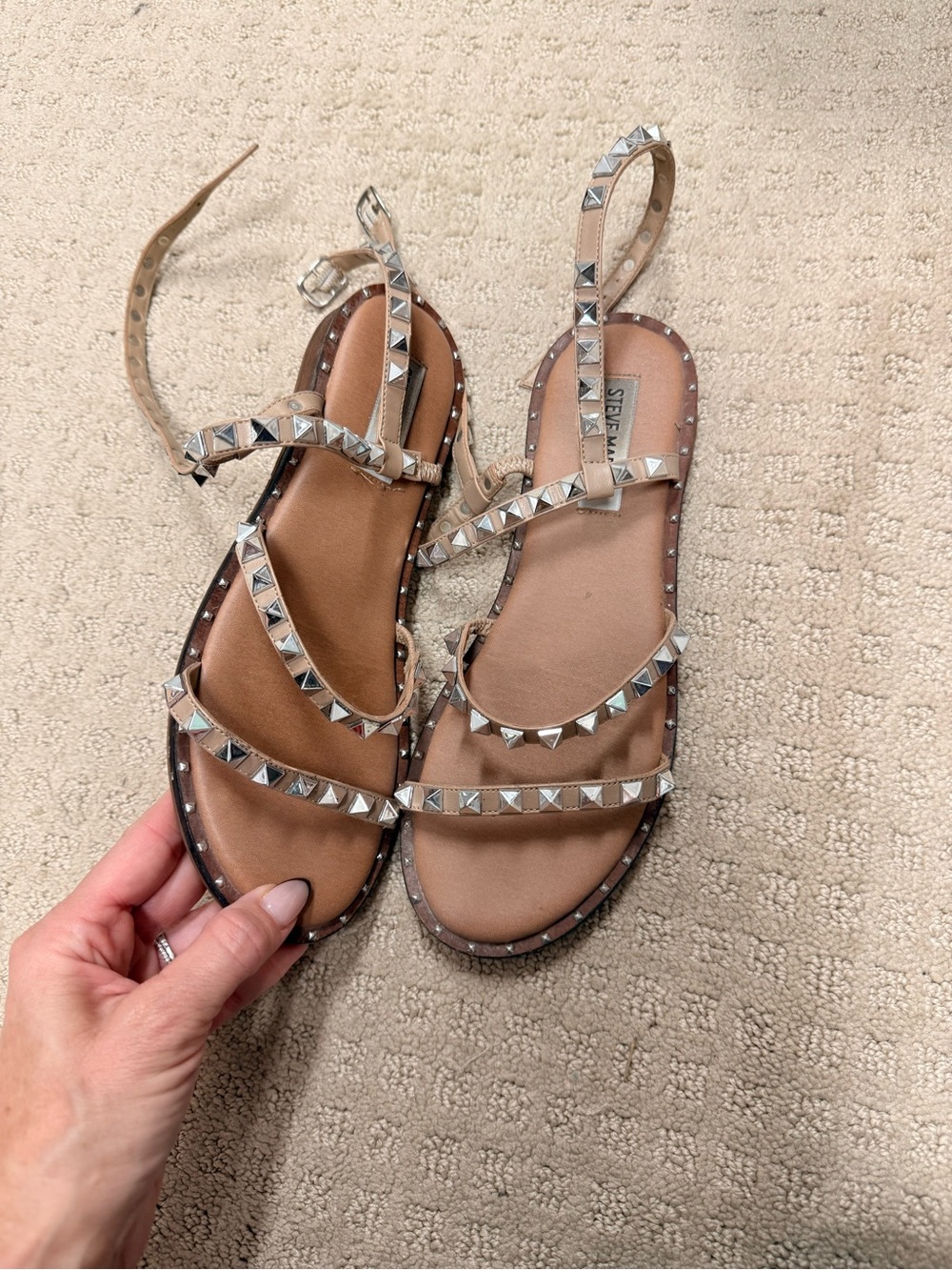 Steve Madden Brown Tan Gladiator Sandals with studs